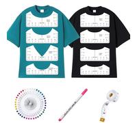 Litoott 9Pcs PVC T-Shirt Ruler Guide for Vinyl Alignment, T-Shirt Ruler Guide with UV-Printed Markings, Front and Back Measurement, Includes 8 Sizes, 2 Sewing Mark Pencils, 1 Soft Measuring Tape