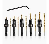 Litorange 10 PCS Countersink Drill Bit Set, Counter Sink Drill Bits for Wood, 1/4" Hex Shank, #5 6 8 10 12 Include 5 PCS Replaceable Drill Bits