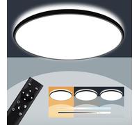 litren 12 Inch Flush Mount Ceiling Light with Remote 28W 3000lm Hardwired Led Ceiling Lights Dimmable 3000K~6500K Adjustable Modern Ceiling Light Fixture with Nightlight, Timer Close to Ceiling-Black