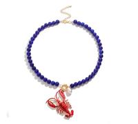 LITRENDY Deep Blue Beaded Red Lobster Pendant Necklace for Women, Boho Summer Beach Jewelry Gift for Everyday Wear Vacation, Large, Alloy Steel, No Gemstone, Large, Alloy Steel, No Gemstone