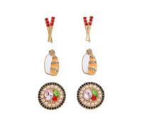 LITRENDY Food Drink Stud Earrings Set for Women, Cute Food-themed Statement Earring Studs with Rhinestone, Fashion Summer Fun Jewelry Gifts, L, Alloy Steel, No Gemstone