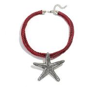 LITRENDY Vintage Silver Large Starfish Pendant Necklace for Women, Adjustable Handmade Ocean Sea Marine Life Red Rope Chain Necklaces, Fashion Summer Beach Chic Holiday Party Jewelry