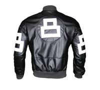 Litswear 8 Ball Bomber Jacket- Faux Leather Seinfeld David Puddy Eight ball Lettermen Jacket, Black, X-Large