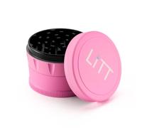LITT Grinder - Premium Aluminium Herb Grinder with Unique Curved Teeth, Strong Magnetic Top Lid, 4-Piece Design, Kitchen Storage Accessories for Spices and Herbs | Pink