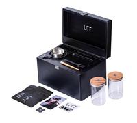 LITT Large Stash Trunk Box - Premium Wooden Storage Organizer with Combination Lock | Multi-Compartment Discreet Accessory Storage | Includes 2 Large Jars, Tray & Tools (Black)