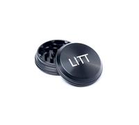 LITT Premium Grinder - Flat Pocket-Sized Aluminium Two-Part Grinder with Rubber Grip, Curved Cut Teeth Metal Herb & Spice Grinder, Magnetic Top Lid, Kief Pollen Collector, Sharp Grinding