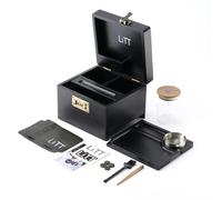 LITT - Premium Wooden Combination Lock Storage Stash Box Set with Glass Jar, Hidden Tray, and Storage Box (Black)