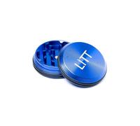 LITT Two-Part Grinder - Flat Pocket-Sized Aluminium Grinder with Rubber Grip, Curved Cut Teeth Metal Herb & Spice Grinder, Magnetic Top Lid | Blue.
