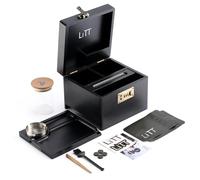 LITT Wooden Stash Box With Combination Lock - Secure Rolling Box with Glass Jar, Hidden Rolling Tray, Ideal for Organising Smoking Accessories and Valuables | Smoking box | Black