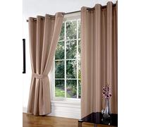 Littens 46" x 54" (117cm x 137cm) Luxury Cappuccino Faux Silk Slubb Effect Eyelet, Ring Top Pair Curtains, Lined Inc Tiebacks Lightweight