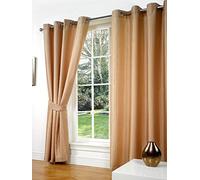 Littens 46" x 54" (117cm x 137cm) Luxury Latte Faux Silk Slubb Effect Eyelet, Ring Top Pair Curtains, Lined Inc Tiebacks Lightweight