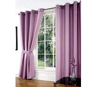 Littens 66" x 90" (168cm x 228cm) Luxury Mauve Faux Silk Slubb Effect Eyelet, Ring Top Pair Curtains, Lined Inc Tiebacks Lightweight