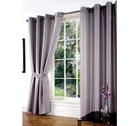 Littens 66" x 90" (168cm x 228cm) Luxury Silver Faux Silk Slubb Effect Eyelet, Ring Top Pair Curtains, Lined Inc Tiebacks Lightweight