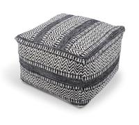 Littens Black and White Chevron Handloom 100% Cotton Chunky Yarn Square Pouffe Seat Bean Bag Footstool, Living Room Decorative Seat, Artisan Detailing (50cm x 50cm x 35cm)