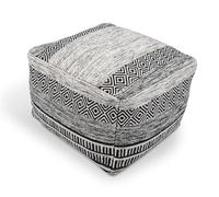 Littens Black and White Geometric Handloom 100% Cotton Chunky Yarn Square Pouffe Seat Bean Bag Footstool, Living Room Decorative Seat, Artisan Detailing (50cm x 50cm x 35cm)