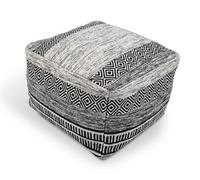 Littens Black Geometric Handwoven Chunky Cotton Square Pouffe Seat Bean Bag Footstool 50Cm X 50Cm X 35Cm
