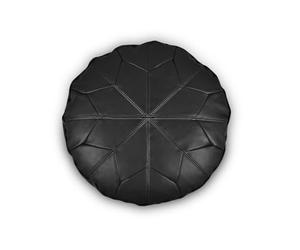 Littens Black Soft Faux Leather Round Moroccan Star Bean Bag Footstool Pouffe, Living Room Decorative Seat, Patchwork (50cm x 30cm)