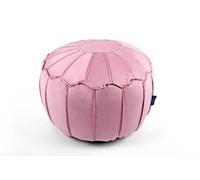 Littens Blush Pink Round Moroccan Footstool Bean Bag, Soft Luxury Velvet, Ottoman Pouffe, Living Room Decorative Seat, Patchwork, Piped (50cm x 30cm)