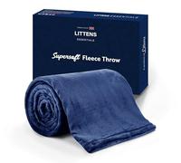 Littens Essentials Navy Blue Single Bed Flannel Fleece Throw Blanket Soft Cosy Fluffy Warm Lightweight Thermal Winter 120cm x 150cm