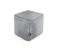 Littens Grey Silver Teddy Boucle Square Cube Footstool Ottoman Bean Bag Pouffe, Living Room Decorative Seat, Piped (41cm x 41cm x 41cm)
