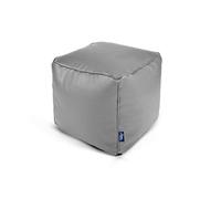 Littens Grey Soft Faux Leather Square Cube Footstool Ottoman Pouffe Bean Bag, Living Room Decorative Seat, Piped Detailing (41cm x 41cm x 41cm)