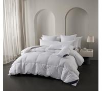 Littens Luxury All Seasons Duo 15 Tog Double Bed Size Duck Feather and Down Winter Warm Thermal Duvet Quilt & 2 Pillows Bundle, 230TC Down-Proof Cotton (4.5 10.5) Energy Efficient 200cm x 200cm