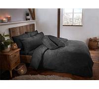 Littens Luxury Charcoal Grey Teddy Fleece Fur Soft Cosy Superking Bed Size Duvet Quilt Cover Set Including Pillowcases, Bedding, Linen, Thermal Warm Energy Efficient (260cm x 220cm)