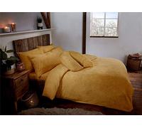 Littens Luxury Ochre Yellow Mustard Teddy Fleece Fur Soft Cosy Double Bed Size Duvet Quilt Cover Set Including Pillowcases, Bedding, Linen, Thermal Warm Energy Efficient (200cm x 200cm)