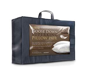 Littens Luxury Ultimate Collection Super King Size 100% Pure Hungarian Goose Down Pillows Pair 300TC 100% Cotton Jacquard Casing, Down Proof, Gold Piping (50cm x 90cm)