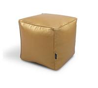 Littens Metallic Gold Soft Faux Leather Square Cube Footstool Ottoman Pouffe Bean Bag, Living Room Decorative Seat, Piped Detailing (41cm x 41cm x 41cm)