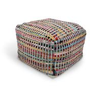 Littens Multi-Colour Stripes Handloom 100% Cotton Chunky Yarn Square Pouffe Seat Bean Bag Footstool, Living Room Decorative Seat, Artisan Detailing (50cm x 50cm x 35cm)