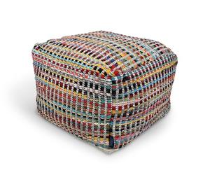 Littens Multi-Colour Stripes Handloom 100% Cotton Chunky Yarn Square Pouffe Seat Bean Bag Footstool, Living Room Decorative Seat, Artisan Detailing (50cm x 50cm x 35cm)