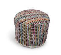 Littens Multi Colour Stripes Handwoven Chunky Cotton Round Pouffe Seat Bean Bag Footstool 50Cm X 35Cm