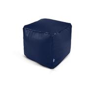 Littens Navy Blue Soft Faux Leather Square Cube Footstool Ottoman Pouffe Bean Bag, Living Room Decorative Seat, Piped Detailing (41cm x 41cm x 41cm)