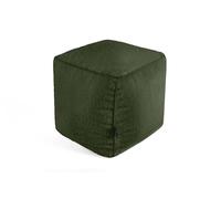 Littens Olive Green Teddy Boucle Square Cube Footstool Ottoman Bean Bag Pouffe, Living Room Decorative Seat, Piped (41cm x 41cm x 41cm)