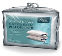 Littens Pair Emperor Size Goose Feather & Down Pillows, Cotton 50Cm X 100Cm (20" X 40")