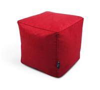 Littens Red Soft Faux Suede Square Cube Footstool Ottoman Pouffe Bean Bag, Living Room Decorative Seat, Piped Detailing (41cm x 41cm x 41cm)