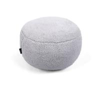 Littens Silver Grey Teddy Fleece Round Footstool Ottoman Pouffe Bean Bag - Decorative Low Seat Cosy Plush for Living Room, 45cm x 45cm x 25cm