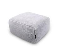 Littens Silver Grey Teddy Fleece Square Footstool Ottoman Pouffe Bean Bag - Decorative Low Seat Cosy Plush for Living Room, 45cm x 45cm x 25cm
