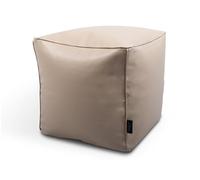 Littens Taupe Soft Faux Leather Square Cube Footstool Ottoman Pouffe Bean Bag, Living Room Decorative Seat, Piped Detailing (41cm x 41cm x 41cm)