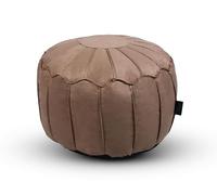 Littens Taupe Soft Faux Suede Round Moroccan Footstool Pouffe Bean Bag, Living Room Decorative Seat, Piped Detailing (50cm x 30cm)