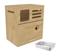 Litter Box Enclosure Cabinet - Tall 70cm/80cm High with Upward-opening Door, Rubberwood Construction and Sand Drainage Channel for Living Rooms and Apartments
