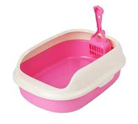 Litter Box Kitty Litter Pan Anti Splashing with High Side Cat Sand Box Open Top Pet Litter Tray Kitten Toilet for Indoor Cats, Pink red
