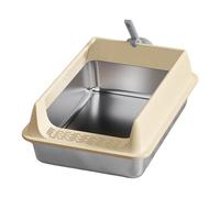 Litter Box, Litter Sand Tray, Stainless Steel Easy Cleaning PP Material Spacious Interior Rust Proof Compact Comfortable, Pet Toilet for Cat Small Dog Indoor Outdoor, 15.75x11.81x7.48 Inches