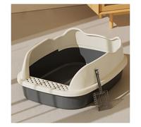 Litter Box- Non-Stick Large Litter Box, Open Top Cat Litter Box, Durable High Side Sifting Litter Box for Small Cats,Non-Sticky Anti-Leakage(Gris)