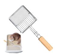 Litter Box Scooper | Metal Non Stick Fine Mesh Scooper Kitty Litter with Flat Head | Push-Pull Design Portable Cat Supplies with Wood Handle for Home, Pet Kittens