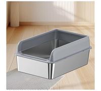 Litter Box Stainless Steel with High Sides Lid, Metal Litter Box with Litter Mat and Scoop, Non-Sticky,Gray-40×60×10cm
