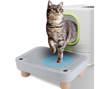 Litter Box Step, Litter Box Ramp/Catcher with Wooden Base，Pet Step Stool for Filter Function, Easy to Clean,Ideal for Kitten/Elderly Cats(Gray)