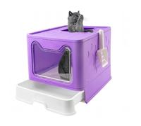 Litter Box With Lid Enclosed Cat Potty Top Entry Anti-Splashing Toilet Easy To Clean Including Litter(Purple)