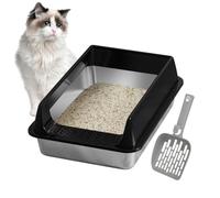 Litter Boxes for Cat Non-Stick Anti-Urine Leakage Easy-Clean | Stainless Steel Splash-Proof Kitten Litter Box Scoop for Apartment, Balcony, Terrace, Garden, Pet Supplies, Pet Accessories